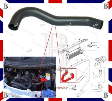 Патрубок интеркулера Ford Transit  V184 2.4 TD 2004-2006 от радиатора интеркулера к EGR левый (D1=53MM D2=53MM) 1507243