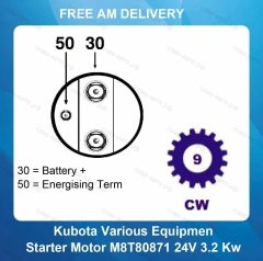 Стартер Kubota V3000 M8T80871 M008T80871 1K011-63010 1K011-63012