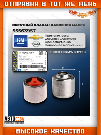 Клапан давления масла в блоке GM 55563957